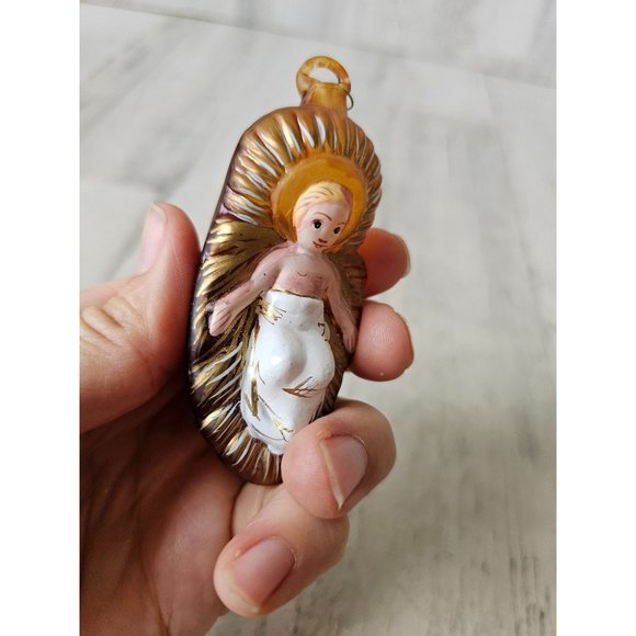 Dept 56 glass baby Jesus nativity ornament Xmas tree crib manger - Picture 6 of 8